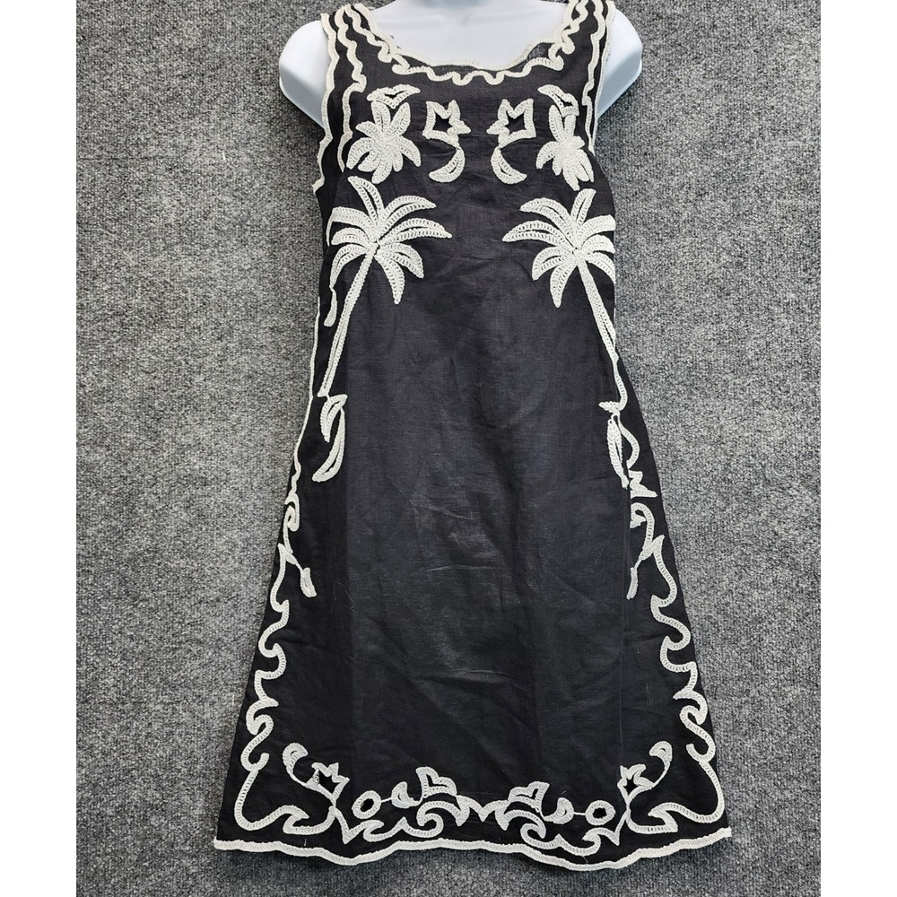 NWT Talbots Palm Tree Embroidered Linen Cotton Coastal Resort Shift Dress 8